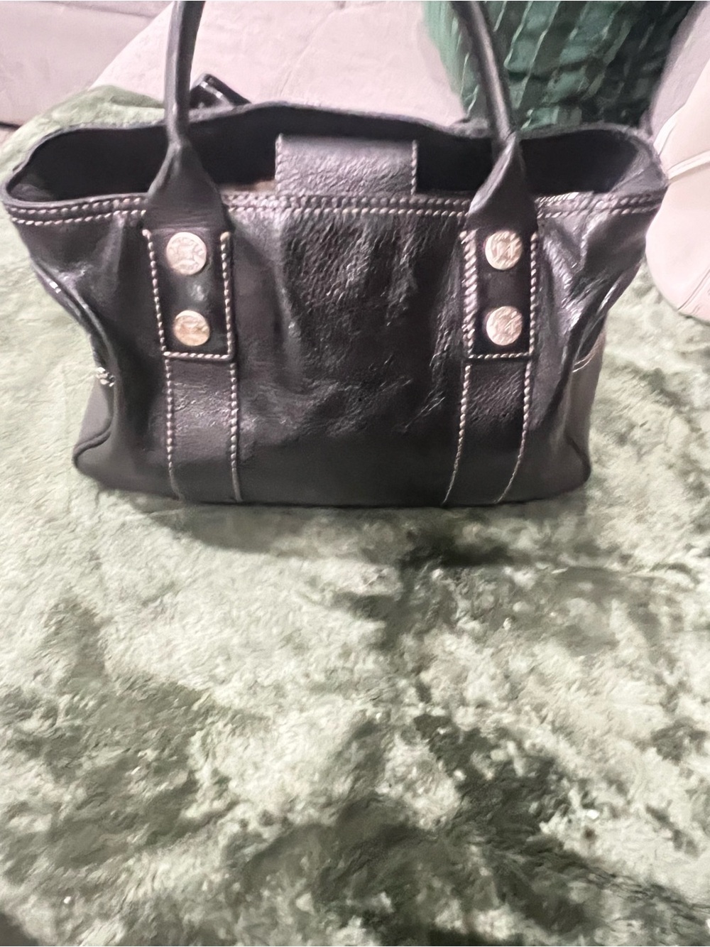Michael Kors Black Leather Shoulder Tote with Contrast Stitching